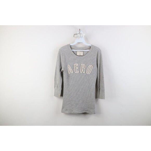 Aeropostale Tops - Vtg Y2K Aeropostale Womens L Babydoll Thermal Knit 3/4 Sleeve T-Shirt Metallic